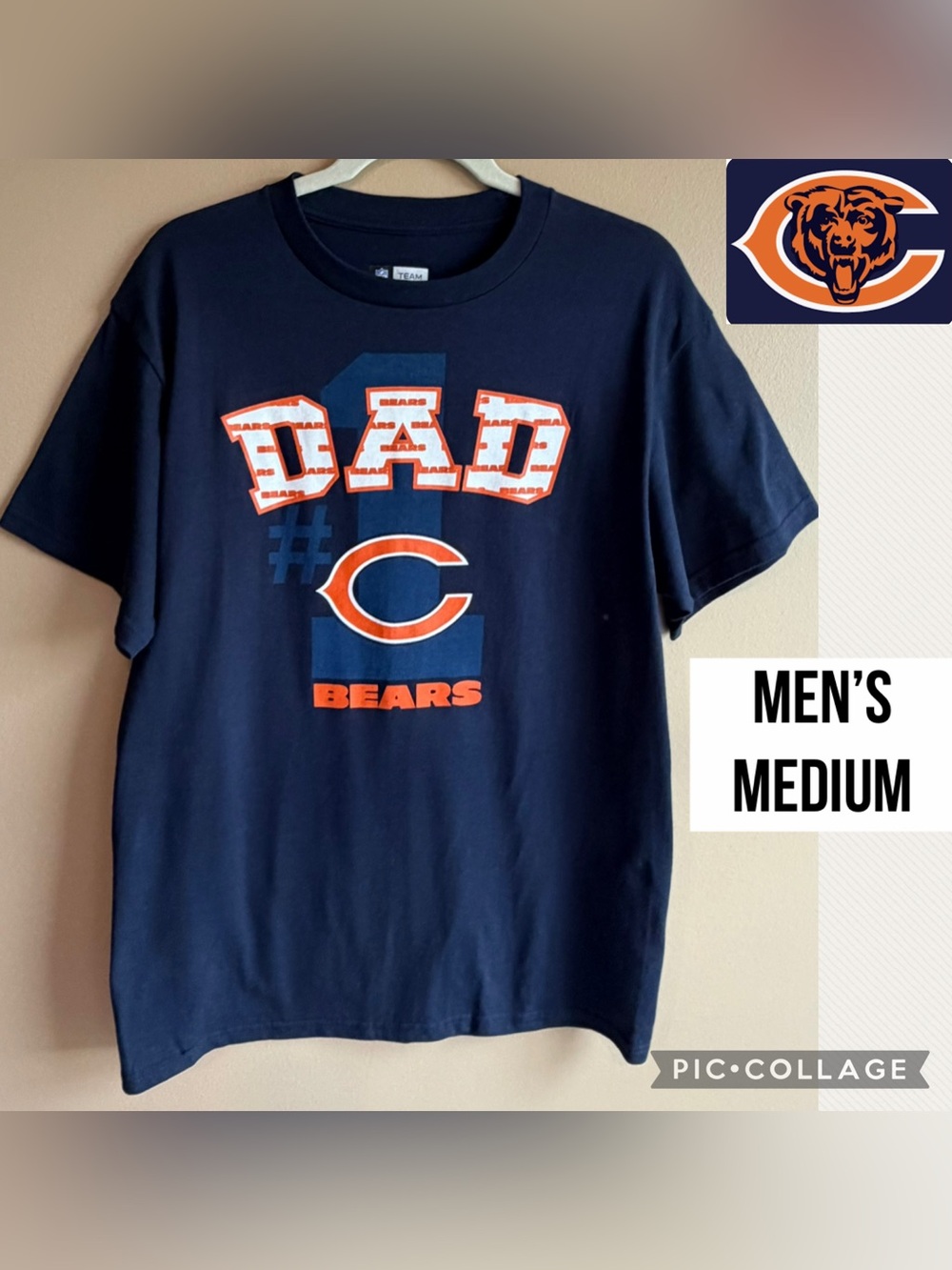 Chicago Bears Mens T-Shirt #1 Dad Navy Crewneck Logo NFL Short Sleeve Size M